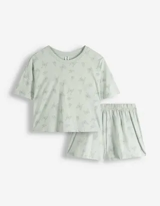 Pigiama completo (maglia + shorts) - Motivo allover - Menta