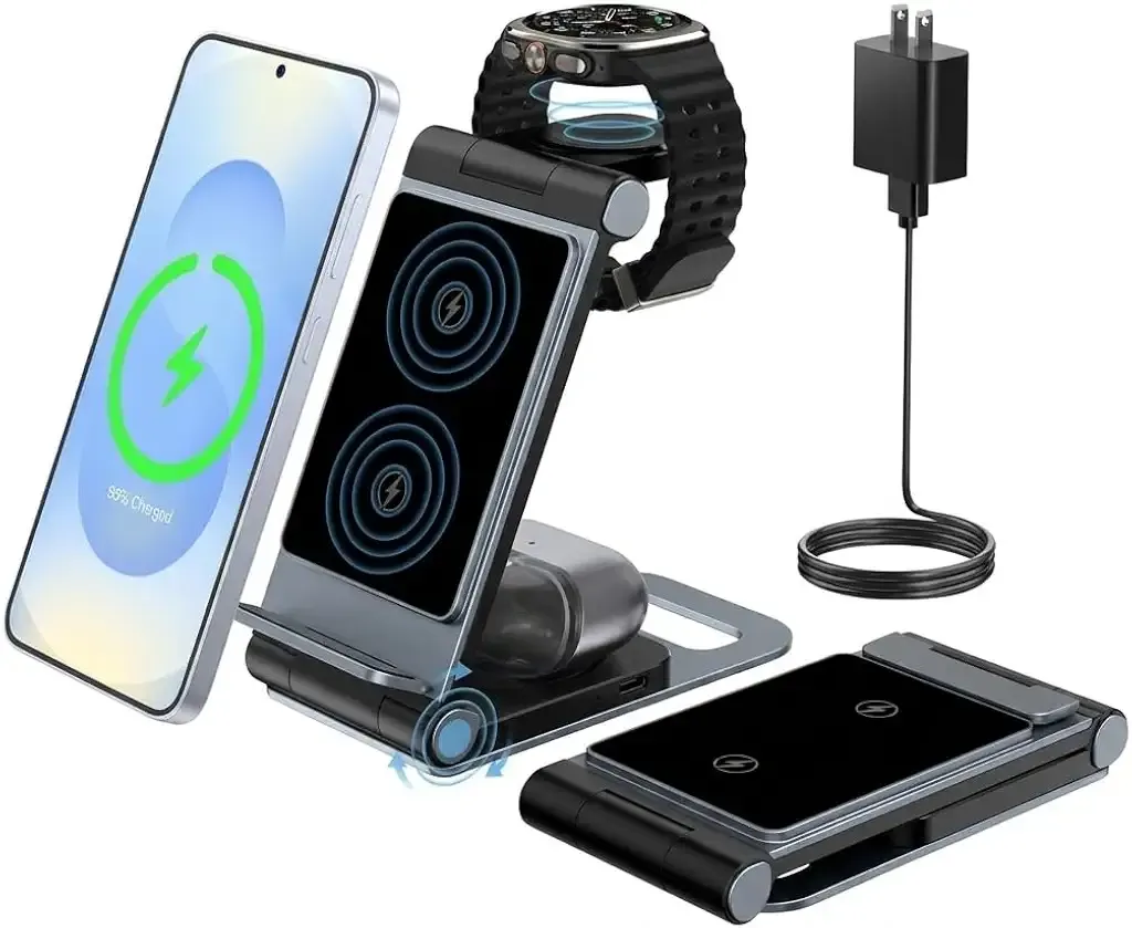 Wireless Charger for Samsung 3 in 1 Wireless Charging Station Stand | Foldable for Galaxy S26 S25 Ultra Plus FE S24 S23 S22 S21 S20 Z Flip/Z Fold/Note, Galaxy Watch 8/7/6/5/4/3, Galaxy Buds