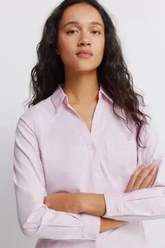 Camisa Oxford escote pico algodón