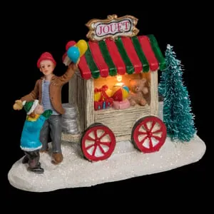 Aldea de navidad iluminada, stand de navidad - caja de batería, resina, dimensiones l. 12 x l. 7 x h. 10.5 cm - Feeric Lights & Christmas