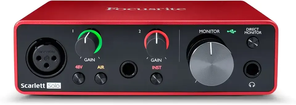 Focusrite Scarlett Solo 3rd Gen USB-C Audio Interface | 1 XLR Mic Preamp, 1 Hi-Z Instrument Input, 24-Bit/192kHz, 56dB Gain Range, Air Mode, macOS/Windows/iPadOS Compatible