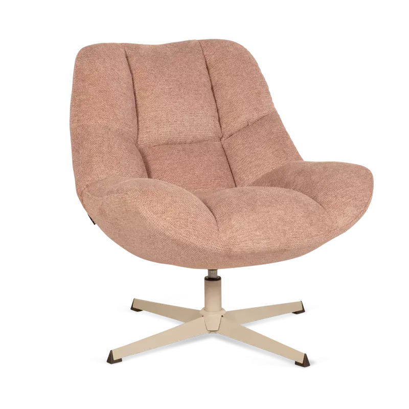 Draaifauteuil James - stof Aragon Cinnamon - poot wit - blokpatroon