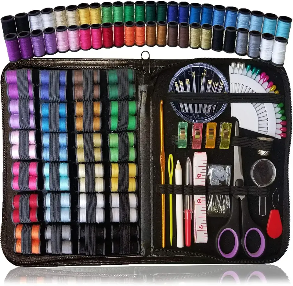 ARTIKA Sewing Kit for Adults and Kids (119 PCS) - Small Beginner Set w/Multicolor Thread, Needles, Scissors, Thimble & Clips - Emergency Repair and Travel Kits - Sewing Accessories and Supplies