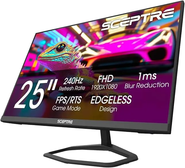 New! Sceptre 24.5-inch Gaming Monitor 240Hz 1ms DisplayPort x2 HDMI x2 100% sRGB AMD FreeSync Premium Build-in Speakers, Machine Black 2026 (E255B-FWD240 Series)