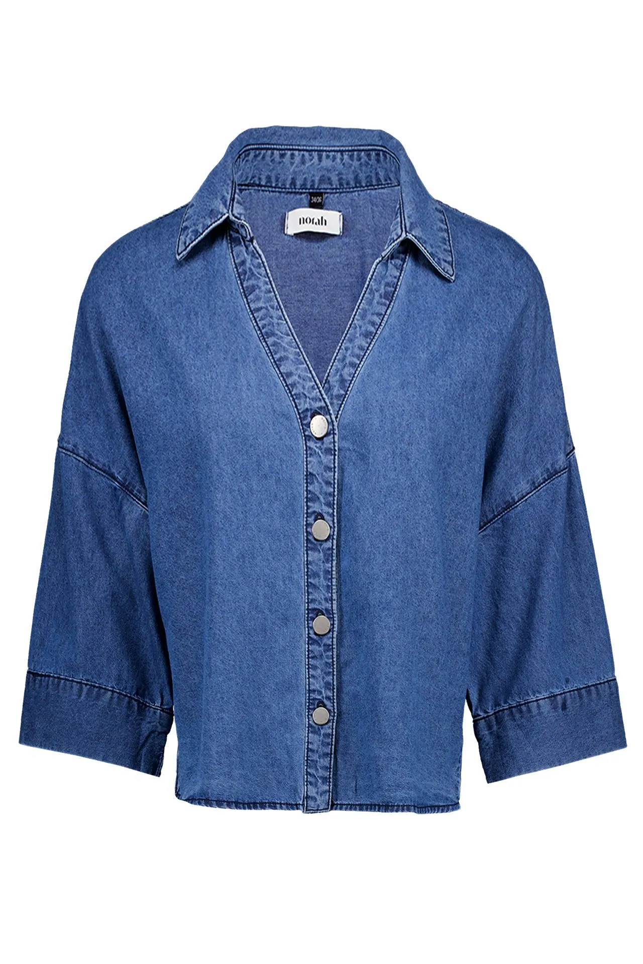 Blauwe denim blouse met klassieke kraag