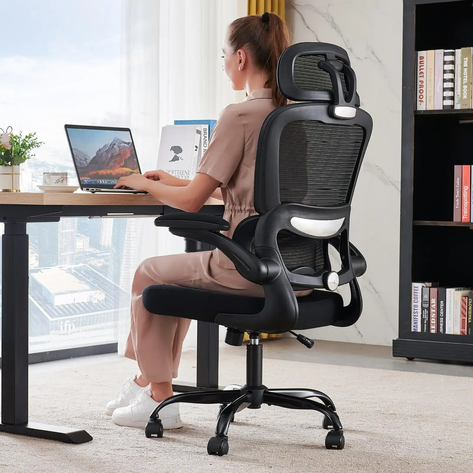 TRALT Office Chair Ergonomic Desk Chair with Lumbar Support Black, 1 | 330 LBS Home Office Desk Chairs with Headrest, Reading Chair with Flip-up Armrests, Comfortable Computer Chairs Gaming Chair