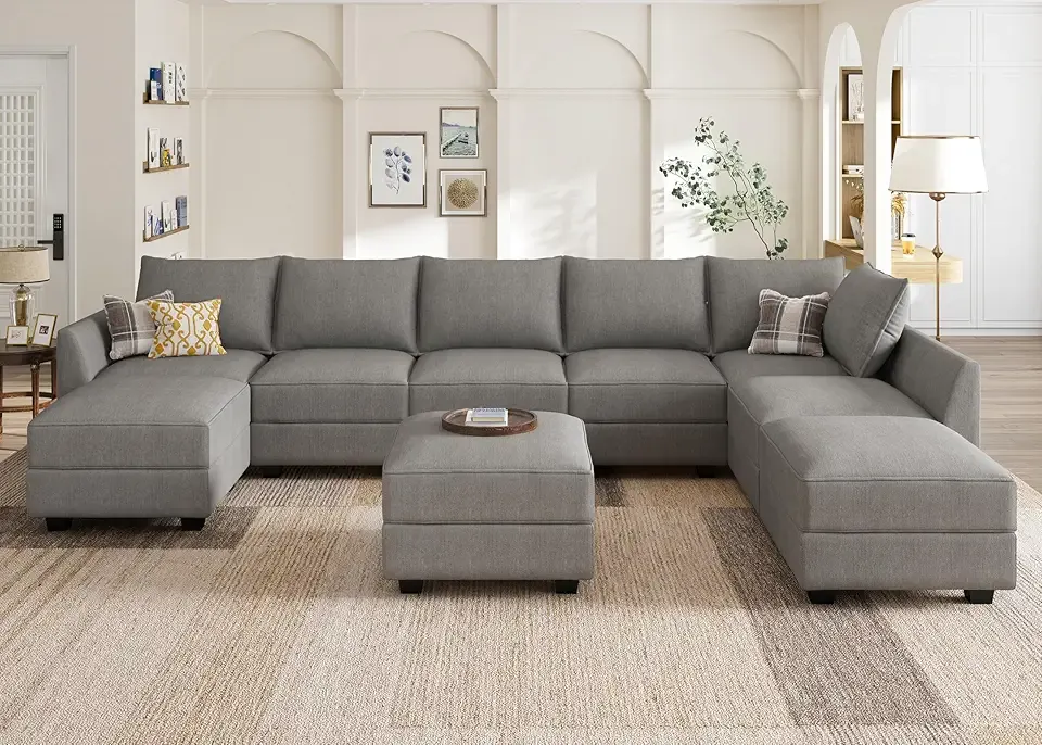 HONBAY Oversized Modular Sectional Sofa with Storage Seats Reversible Couch with Ottomans U Shaped Modular Sectional Couch for Living Room, Grey