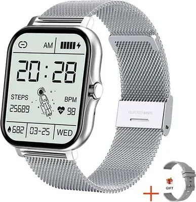 Touch Sport Smart Uhr Männer Frauen Herzrate Fitness Bluetooth Anruf Smartwatch Armbanduhr, silber
