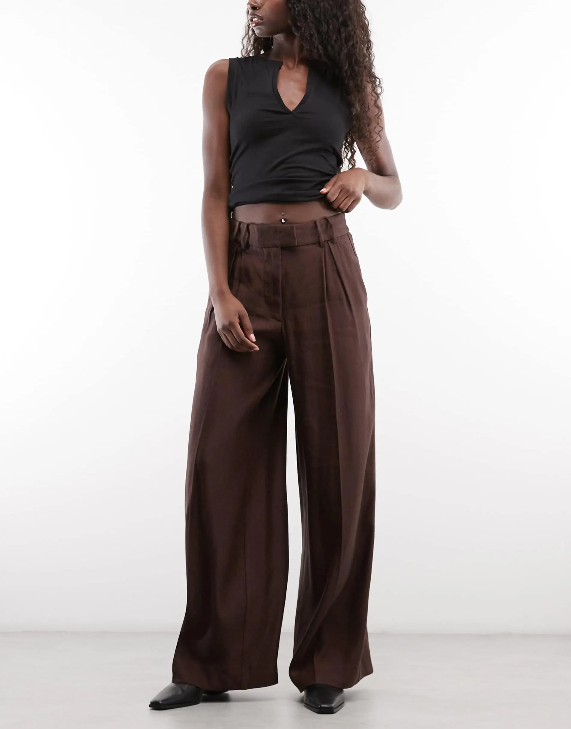 AllSaints Charley co-ord linen blend tailored trousers in brown