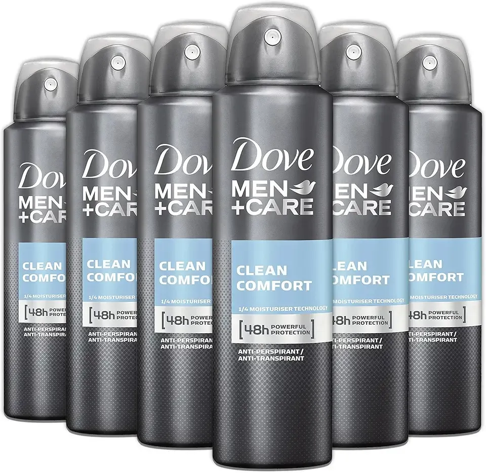 Dove Men + Care Antiperspirant Deodorant Spray, 6 Pack, 48H Protection, Long-Lasting Clean Comfort Scent, Soothes & Moisturises Skin, 5 oz. Each