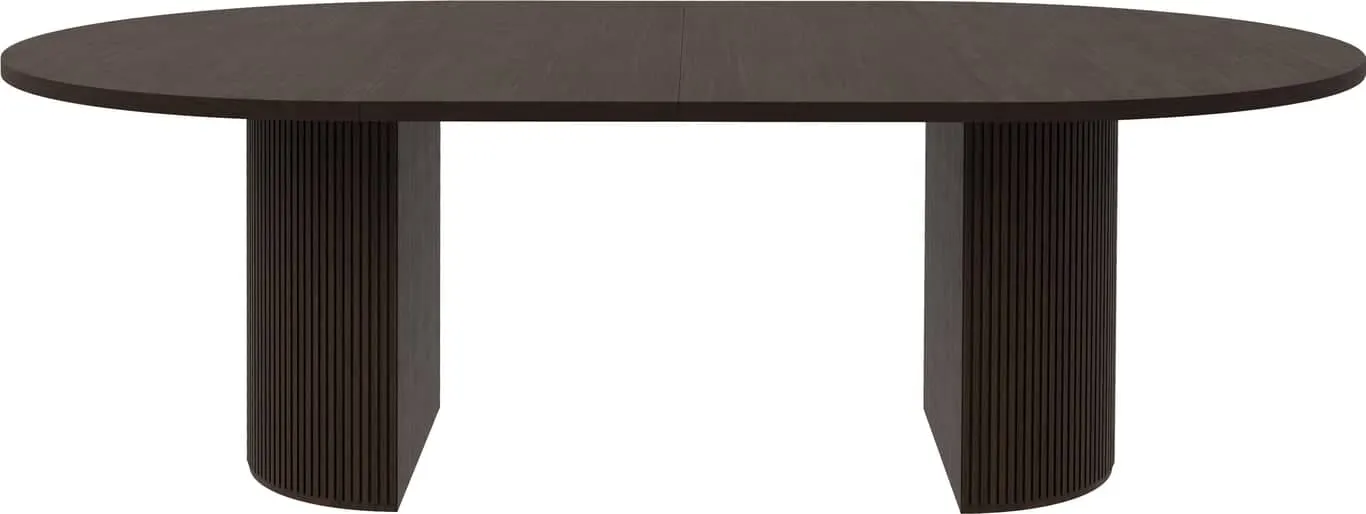 Linea spisebord rundt Ø 138 cm m/uttrekk for opptil 4 plater, mocca oljet, spilesokkel