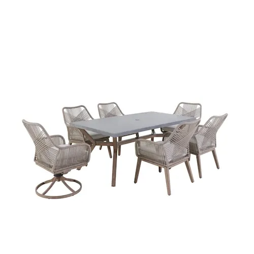 Hampton Bay Luxley 7-Piece Wicker String Patio Dining Set with Beige CushionGuard Cushions, in Beige