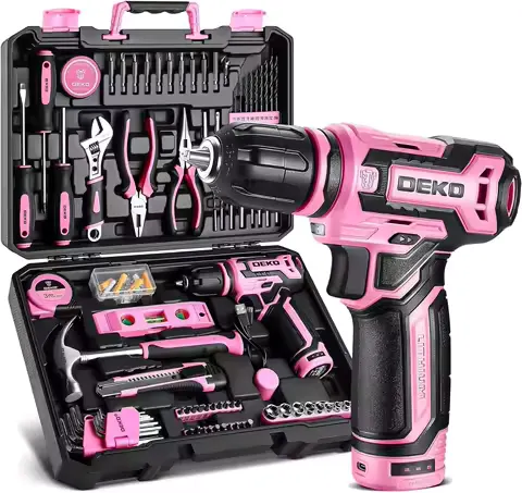 Pink Cordless Drill Tool Set Kit for Women, 12V Electric Drill Driver with Toolbox for Home Repair and DIY Projects