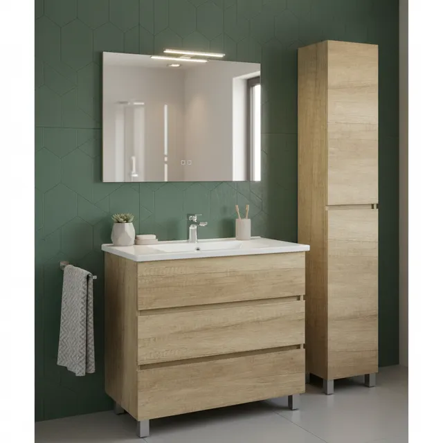 Mueble de baño con lavabo y columna Espacio olmo 80x46 cm