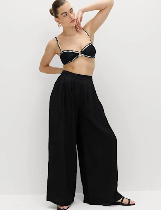 Hose aus reinem Leinen mit weitem Bein