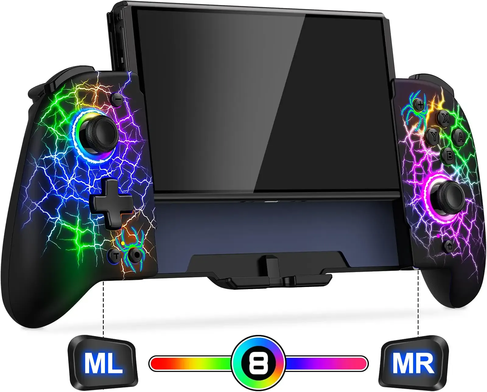 Gammeefy Switch Controller – Hall Effect Joysticks & Enhanced Grip – One Piece Switch Joypad Replacement Switch Pro Controller with 8-Color RGB Lighting, Turbo, Macros - Spider Silk, 6.2"/7"