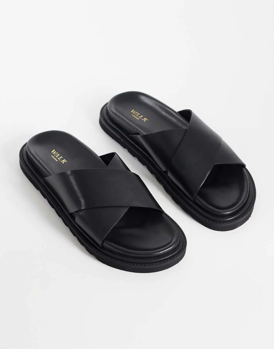 Walk London Ezra Cross Strap Sandal in black leather