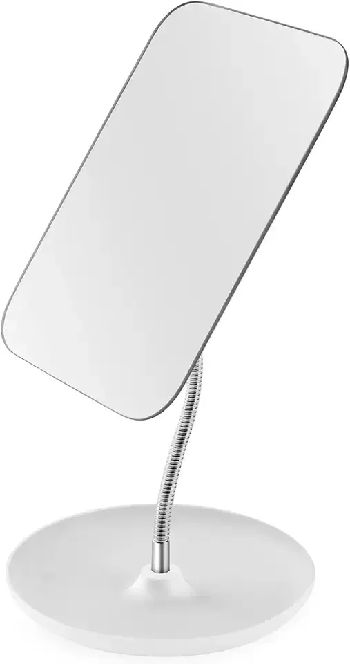 LFOYOU Table Vanity Mirror with Stand - Makeup Mirror for Desk - Adjustable Flexible Gooseneck, 360°Rotation Folding Portable Bathroom Shaving Cosmetic Mirror Square