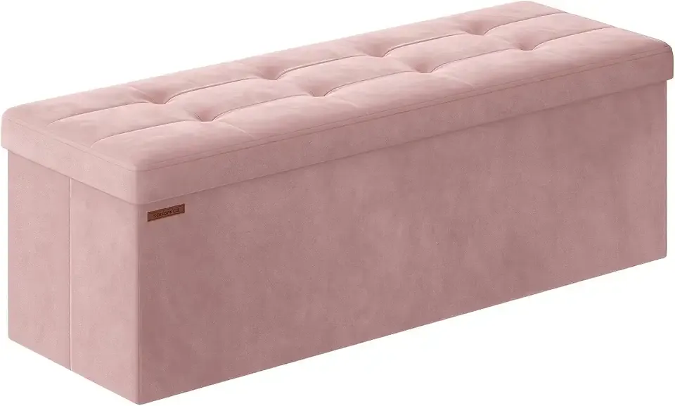 Mazie Collection - Storage Ottoman Bench, Foldable Foot Rest, 15 x 43 x 15 Inches, End of Bed Bench, Storage Chest, Load 660 lb, Living Room, Bedroom, Entryway, Jelly Pink ULSF277R01