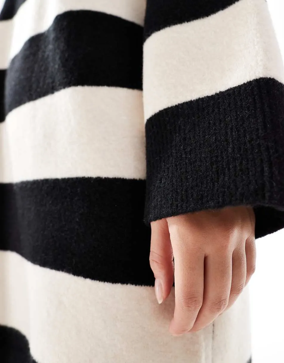 ASOS DESIGN crew neck mini dress with wide cuff in mono stripe