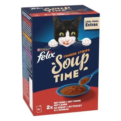 Felix Soup Time pour chat : 18 x 48 g + 6 sachets offerts !
