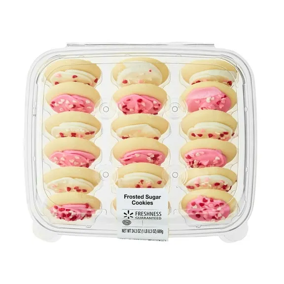 Freshness Guaranteed Valentine's Day Frosted Sugar Cookies with Pink and White Icing, 24.3 oz, 18 Count