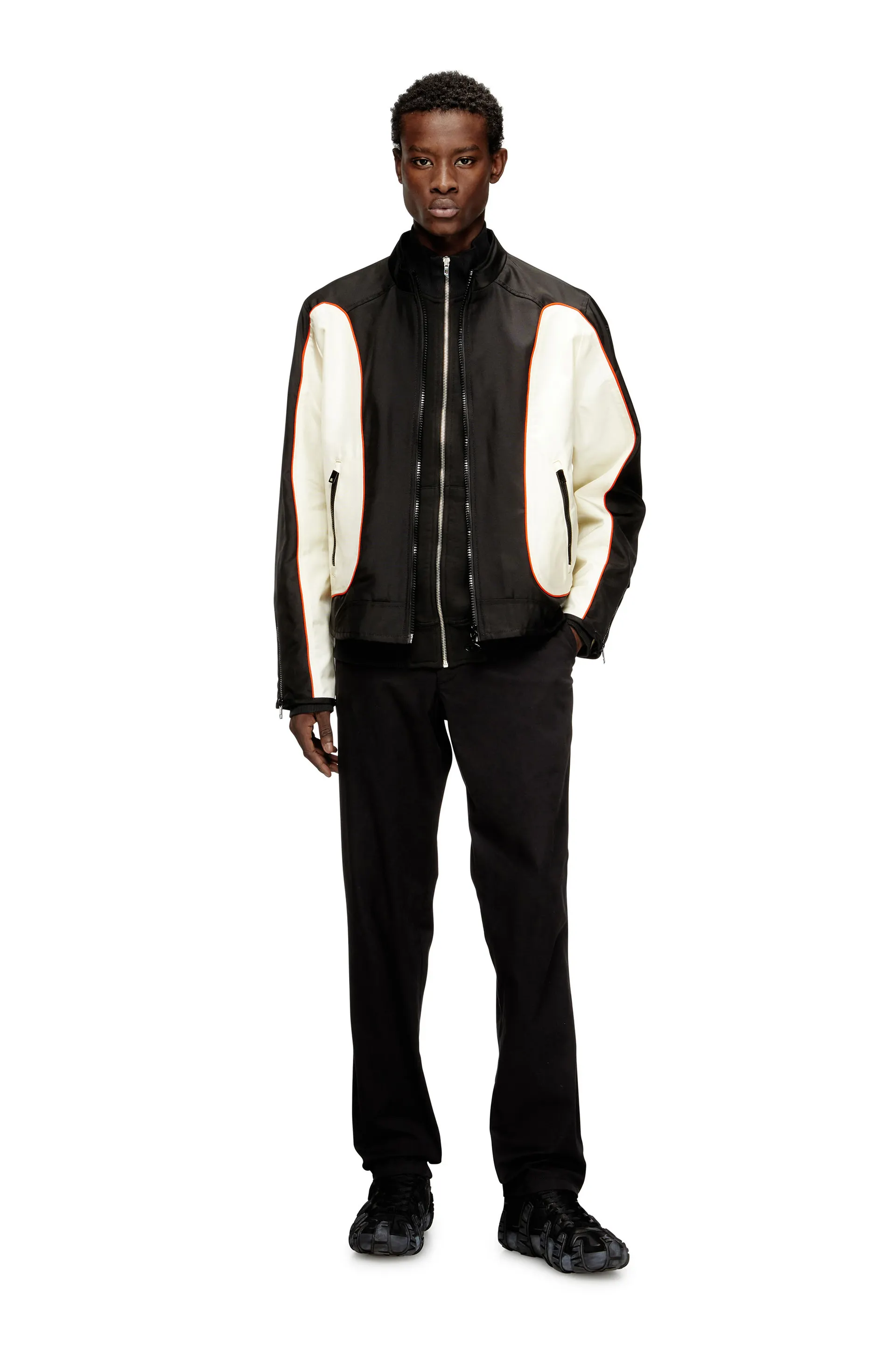 Nylon jacket with color block and piping details