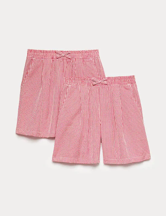 2er-Pack bügelleichte Schulshorts in Gingham-Muster (3–14 Jahre)