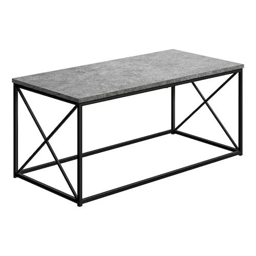 Coffee Table, Accent, Cocktail, Rectangular, Living Room, 40"L, Metal, Laminate, Grey, Black