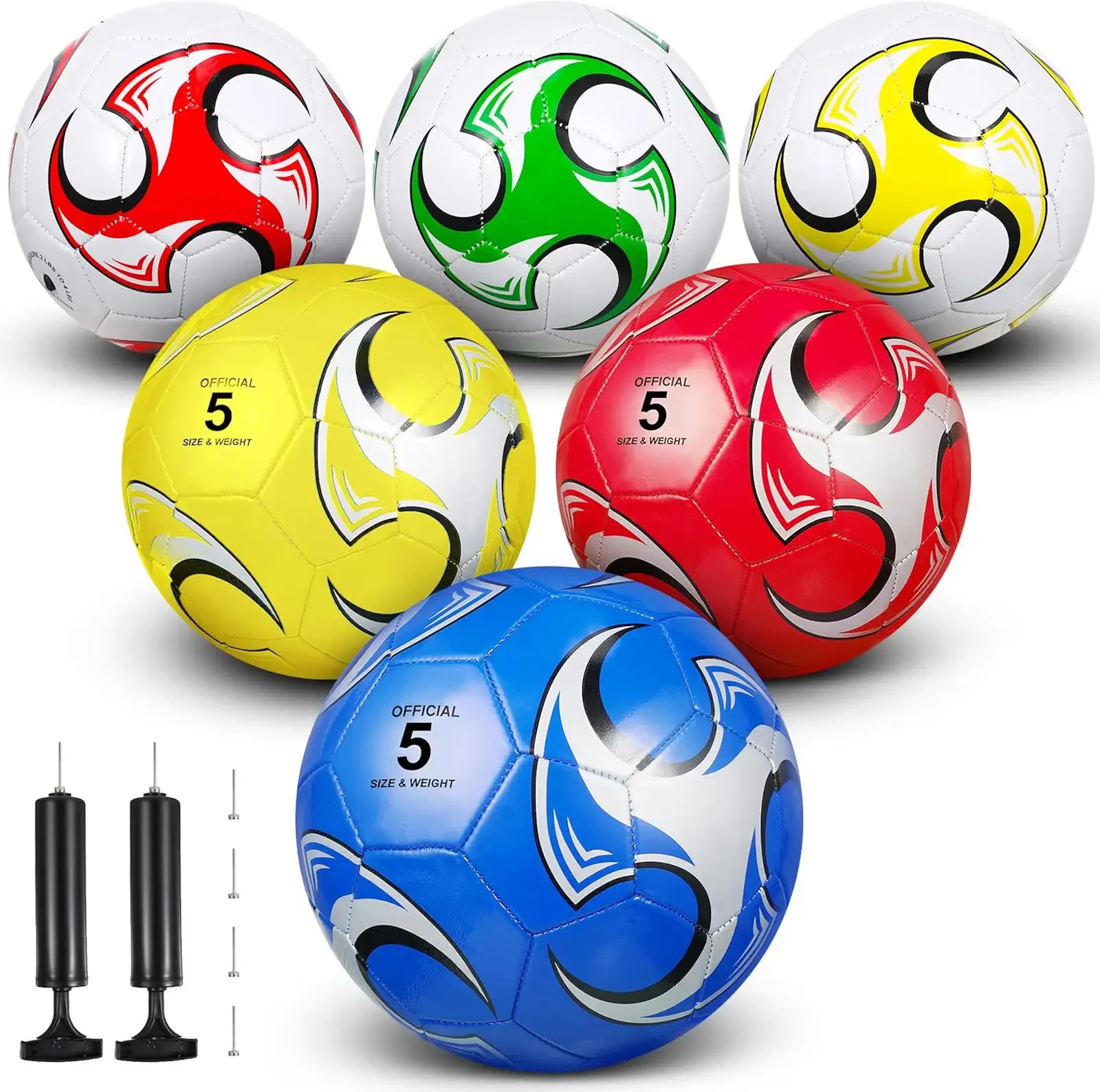 Deekin 6 Pcs Soccer Ball Bulk with Pump Official Size 5/4/3 Soccer Ball Indoor Outdoor Sport Training Practice Gift for Kids Child Teen Adult Back to School