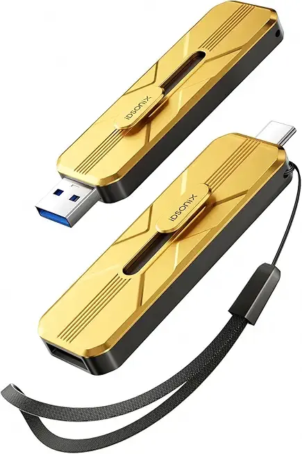 iDsonix USB Flash Drive 512GB Externe SSD, Up to 1073MB/s, Thumb Drive with 2 Ports USB A 3.2 + Type C, Push-Pull Design, Alloy Portable Memory Stick for iPhone 17/16/15/PS5/Android Phone/Mac/Windows