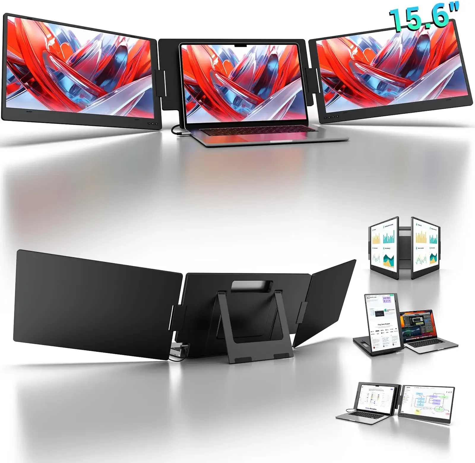 KYY 15.6" Laptop Screen Extender, 1080P FHD IPS Portable Monitor, One Cable USB-C Triple Monitor, Dual Travel Screen for 12"-17'' Laptops, 360° Rotation & Kickstand,X90D (Driver Need)