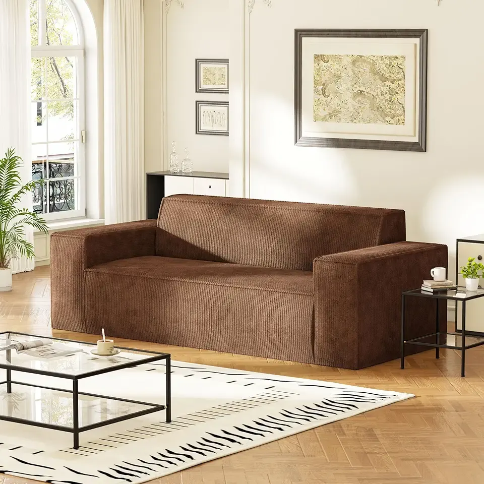 Sofa-in-a-Box, Memory Foam 3-Seater Couch, No Installation & Easy to Transport, Deep Seat Modern Sofa with Corduroy Fabric, Couch for Living Room, Bedroom, Apartment, Home Office, Brown