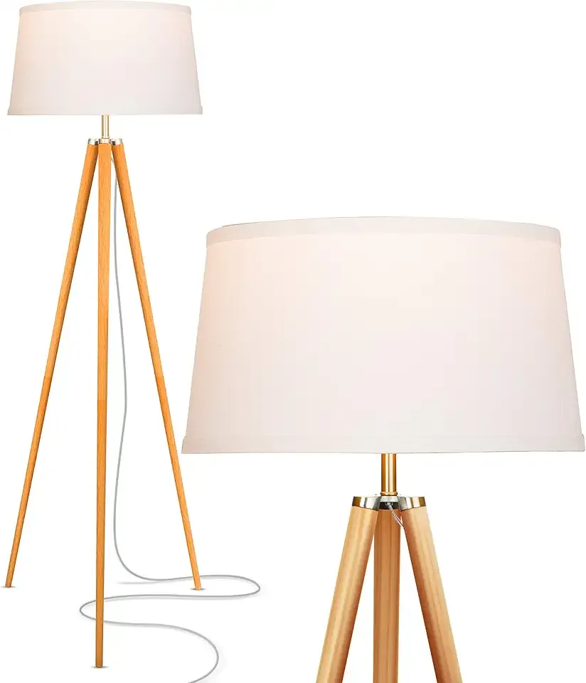 Brightech Emma LED Floor Lamp, Tall Lamp with Wood Legs, Mid-Century Modern Standing Lamp for Bedroom Reading, Tripod Lamp for Living Rooms & Offices, Great Living Room Décor