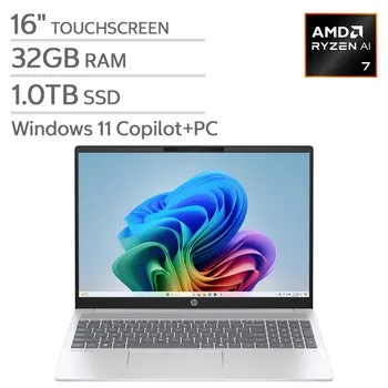 HP OmniBook 5 16" AI Laptop - AMD Ryzen AI 7 350 - Copilot+ PC - 2K (1920 x 1200) Touchscreen - 32GB Memory - 1TB SSD - Windows 11 Home