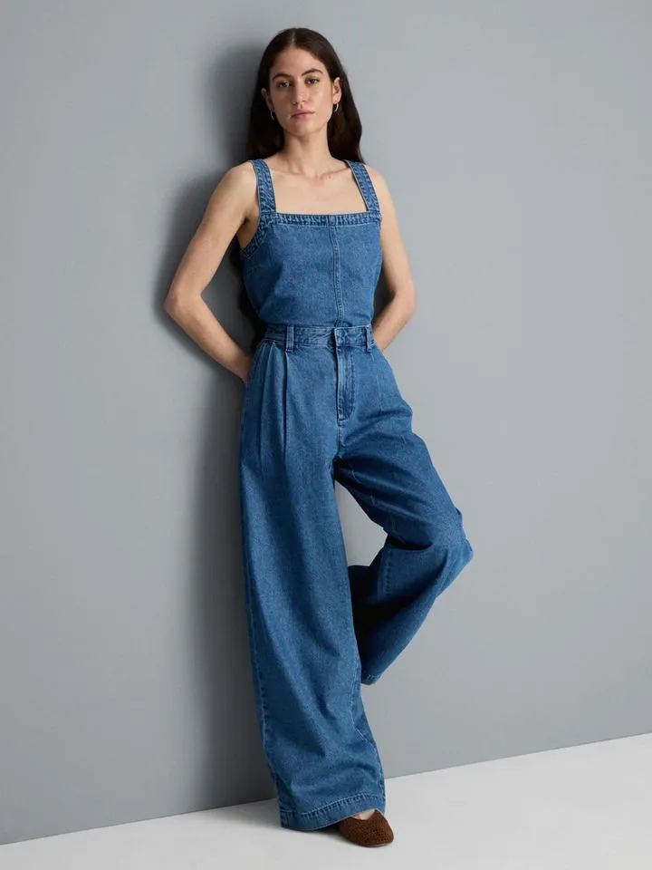Jean large en denim de coton à taille haute