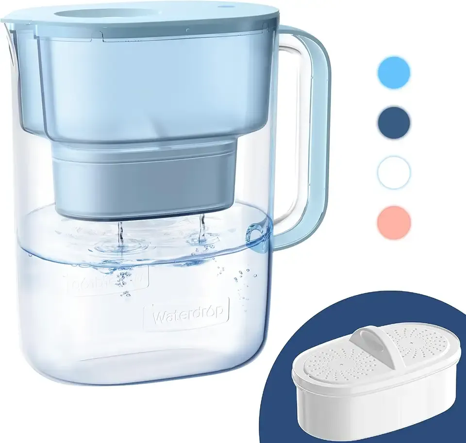 Waterdrop PT-07B Water Filter Pitcher, 10-Cup, NSF Certified, Blue | 200-Gallon Long-Life Filter, Improves Coffee & Tea Taste, Reduces PFOA/PFOS and Chlorine, 5X Longer Filter Life