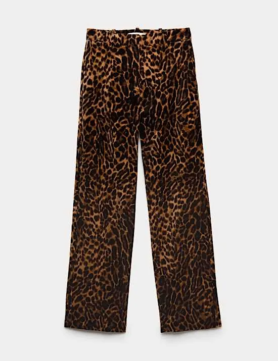 Hose mit weitem Bein aus Samt mit hohem Baumwollanteil und Leoparden-Print