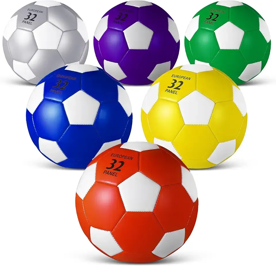 Jexine 6 Pcs Soccer Ball Bulk with Pump Official Size Indoor Outdoor Soft Soccer Sport Gift for Child Teen Adult Practice Game Back to School