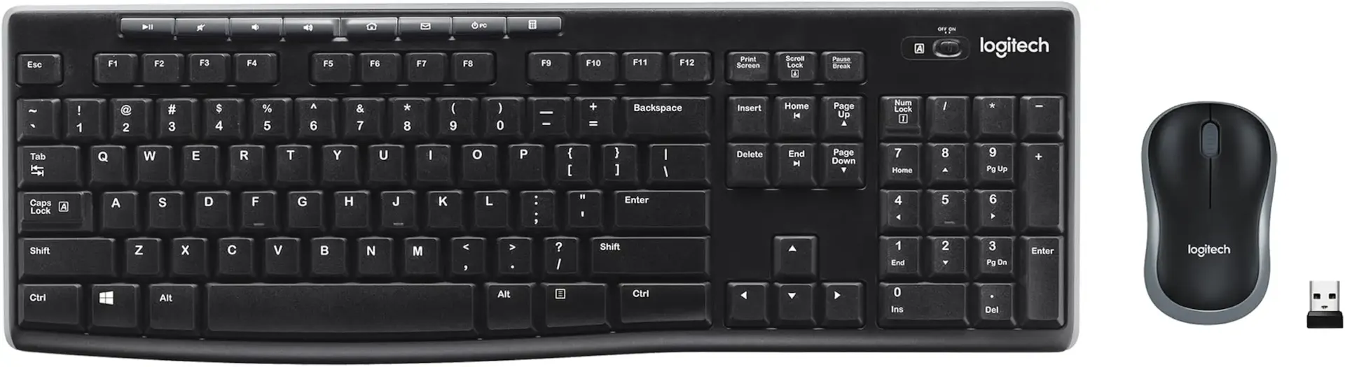 Logitech MK270 Wireless Keyboard and Mouse Combo for Windows, 2.4 GHz, 8 Multimedia Keys, PC, Laptop, Wireless Keyboard Compact Mouse Combo - Black