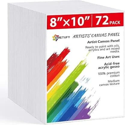 Simetufy 72 Pack 8 x 10 inch Canvas Boards for Painting F…