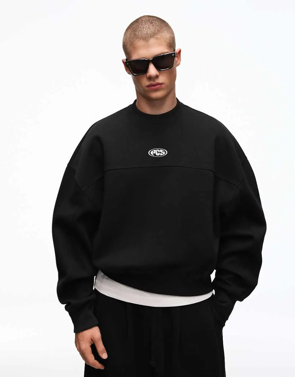 Bershka Boxy crew neck sweatshirt in black