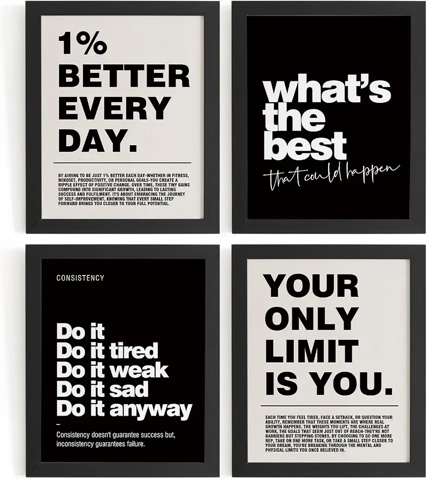 DSHFG Motivational Inspirational Office Wall Art Decor Prints Set of 4, Black Motivational Wall Decor Trendy Retro Posters for Office Home Decor, 8x10 Unframed