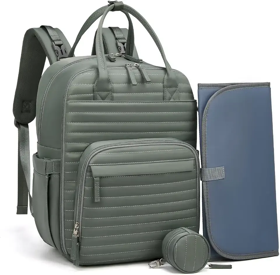 Water Resistant Unisex Diaper Bag Backpack with Changing Pad | 26L Large‑Capacity, 3 Insulated Bottle Slots, Anti‑Theft Rear Pocket, Stroller Straps, Pacifier Case, Wipe Dispenser Pocket