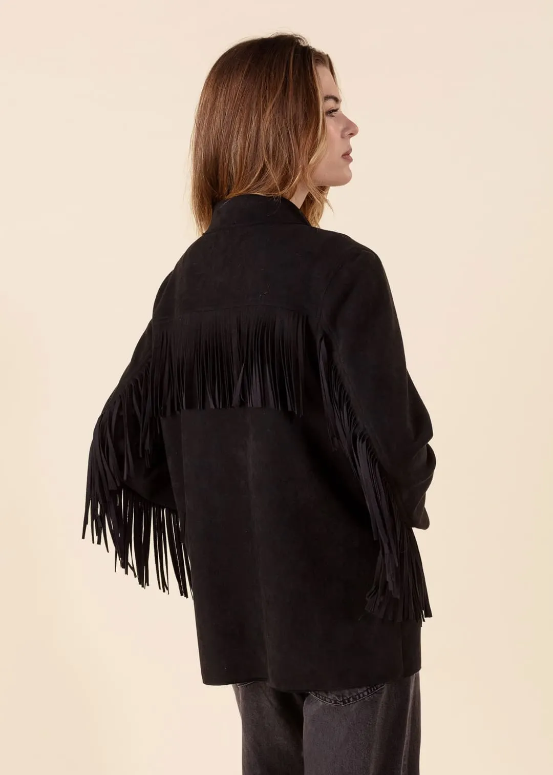 Jacka i mockaimitation med fransar