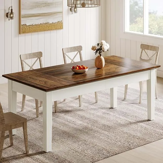 Tribesigns Dining Table for 4-6 People, 63-Inch Rectangular Kitchen Table with Solid Wood Legs, Farmhouse Dinner Table for Dining…