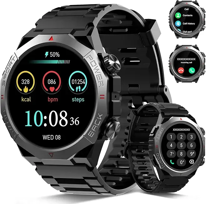 Military Smart Watches for Men (Answer/Make Calls), 1.39" HD Fitness Watches, Heart Rate/Sleep Monitor, 110+ Sports Modes Watch for Men, Waterproof Watch, 30Day, Watches for Android/iPhone, Black