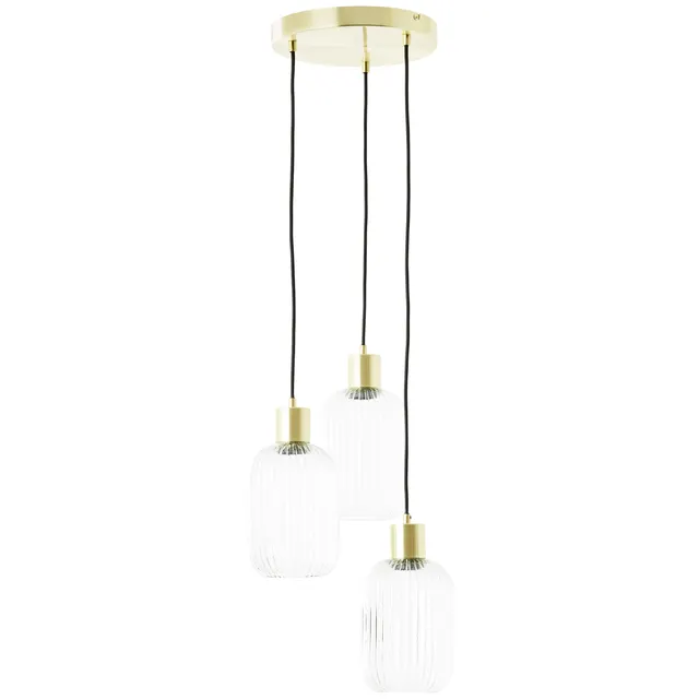 Lampadario Glamour Dipsy ottone paralume trasparente 3x E27 Ø14cm INSPIRE