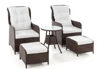 11tlg. Lounge-Sessel mit Hocker und Tisch inkl. Polsterauflagen - Braun