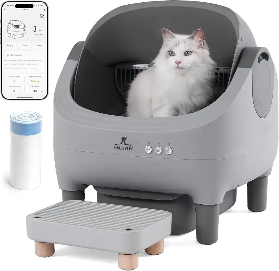 Automatic Litter Box with Raised Step, for Multiple Cats, Open Top Large Capacity Self Cleaning Litter Box, Safety Protection, Smart App Control, Odor-Free & Health Monitoring & Quiet Operation